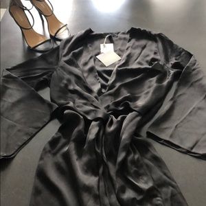 Black satin plunge twist front maxi kimono